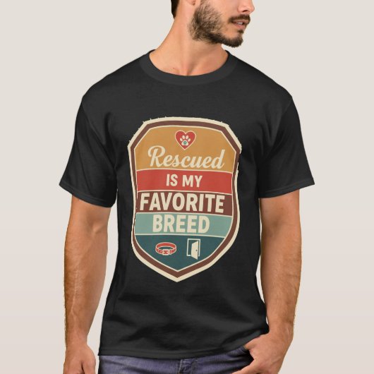 Retro Shield Rescued Is My Favorite Breed Dog Adop T-shirt (Voorkant)