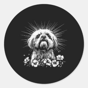 Retro Shih Tzu Hondenliefhebber Tattoo Stijl _1 Ronde Sticker