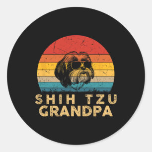 Retro Shih Tzu Opa Hondenliefhebber Paw Pa F Ronde Sticker