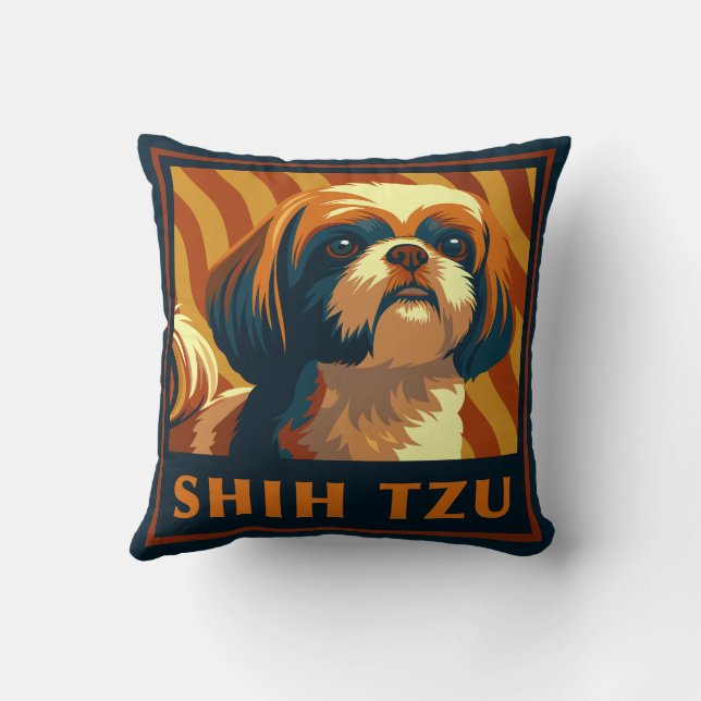 Retro Shih Tzu Puppy Hond Kussen (Achterkant)