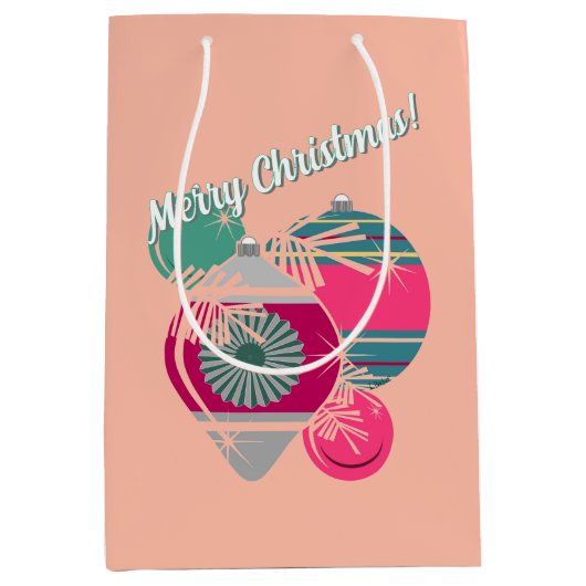 Retro Shiny Brite Kerstversieringen Medium Cadeauzakje (Voorkant)