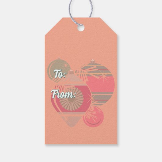 Retro Shiny Brite Ornamenten Kerst Cadeaulabel (Achterkant)