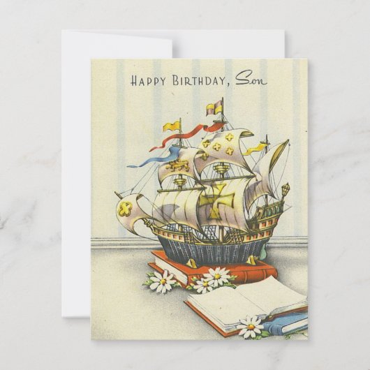  Retro Ship Happy Birthday Son Notitiekaartje (Voorkant)