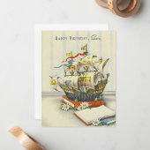  Retro Ship Happy Birthday Son Notitiekaartje (Voorkant / Achterkant in situ)