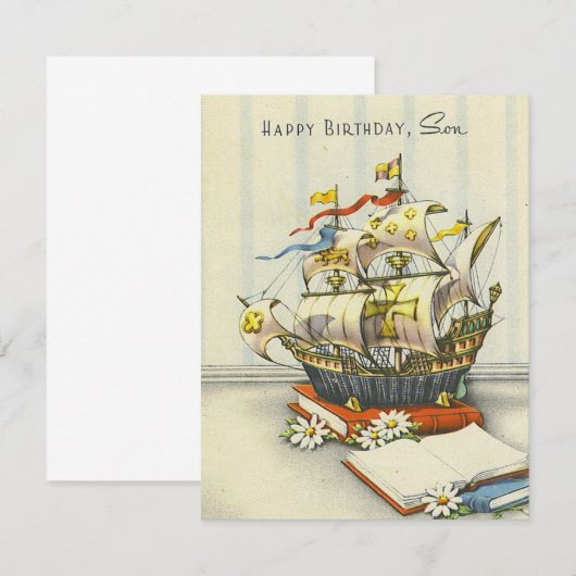  Retro Ship Happy Birthday Son Notitiekaartje (Voorkant / Achterkant)