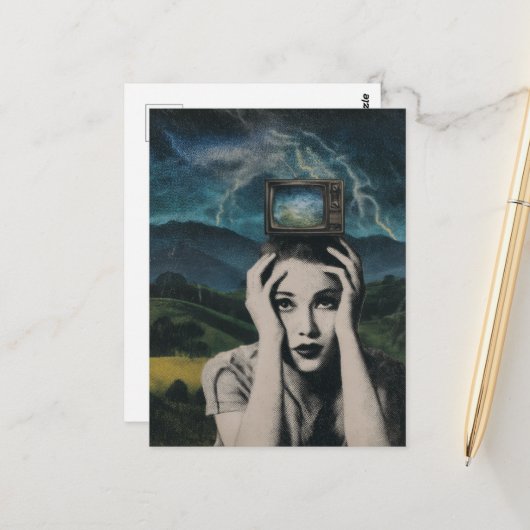 Retro Shocking Television Woman surreal Briefkaart (Voorkant / Achterkant in situ)