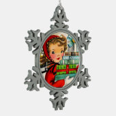  retro shopping girl in sneeuwvlok tin sneeuwvlok ornament (Links)