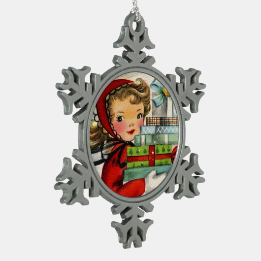  retro shopping girl in sneeuwvlok tin sneeuwvlok ornament (Links)