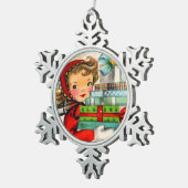  retro shopping girl in sneeuwvlok tin sneeuwvlok ornament (Rechts)