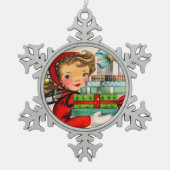  retro shopping girl in sneeuwvlok tin sneeuwvlok ornament (Voorkant)