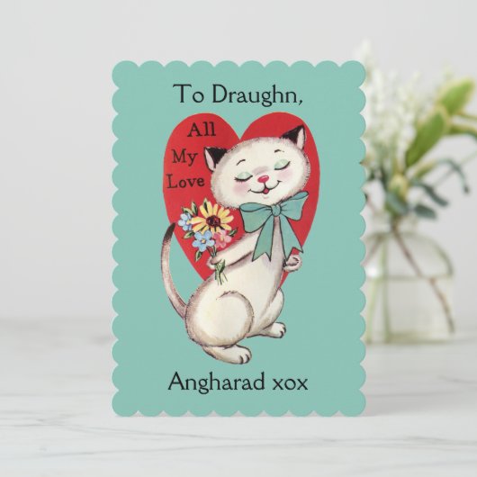 Retro Siamese Cat Valentijn Kaart (Staand voorkant)