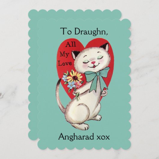 Retro Siamese Cat Valentijn Kaart (Voorkant / Achterkant)