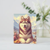 Retro Siberisch Husky schilderij Briefkaart (Staand voorkant)