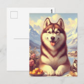 Retro Siberisch Husky schilderij Briefkaart (Voorkant / Achterkant)