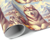 Retro Siberisch Husky schilderij Cadeaupapier (Rol Hoek)