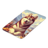 Retro Siberisch Husky schilderij Magneet (Linkerzijde)