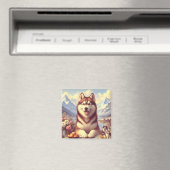 Retro Siberisch Husky schilderij Magneet (Insitu (Vaatwasser))