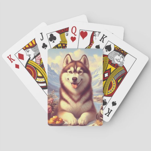 Retro Siberisch Husky schilderij Pokerkaarten (Achterkant)