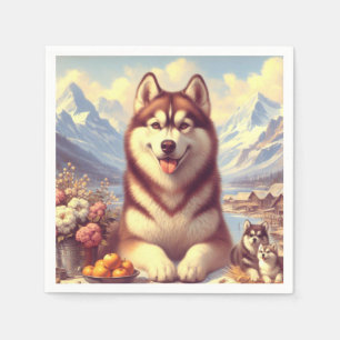 Retro Siberisch Husky schilderij Servet