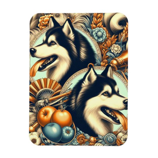 Retro Siberische Husky Illustratie Magneet (Verticaal)