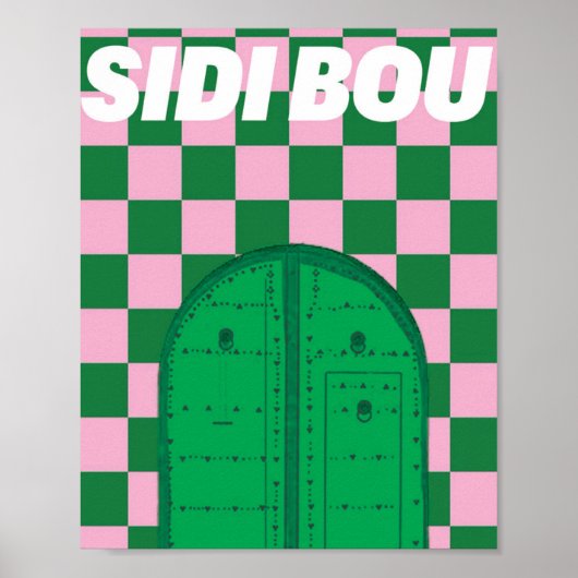 Retro Sidi Bou Said Poster | Vintage Green & Pink  (Voorkant)