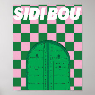 Retro Sidi Bou Said Poster Vintage Groen & Roze
