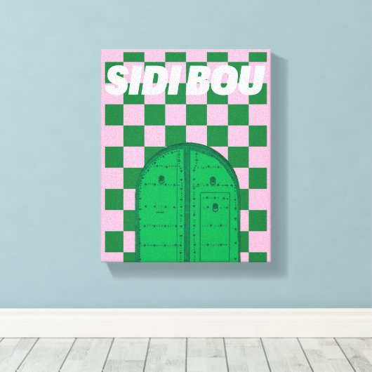 Retro Sidi Bou Said Stretched Canvas Print (Insitu (Houten vloer))