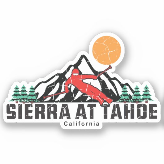Retro Sierra bij Tahoe Ski Sticker (Voorkant)