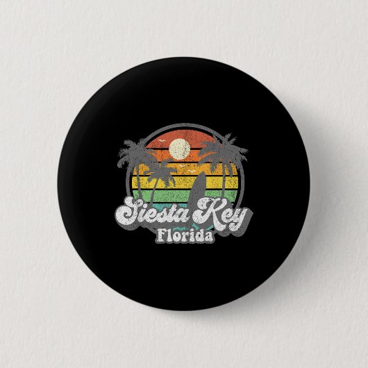 Retro Siesta Key Strand Florida Surfen Retro 70s Ronde Button 5,7 Cm (Voorkant)