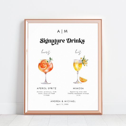 Retro Signature Drinken Cocktails Trouwbord Poster