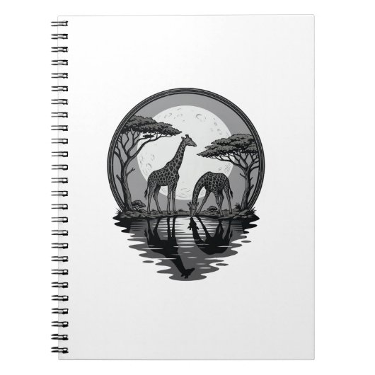 Retro Silhouet Giraffe Maan Safari Vector Ontwerp Notitieboek (Voorkant)