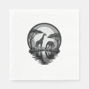 Retro Silhouet Giraffe Maan Safari Vector Ontwerp Servet