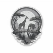 Retro Silhouet Giraffe Maan Safari Vector Ontwerp Sticker (Voorkant)