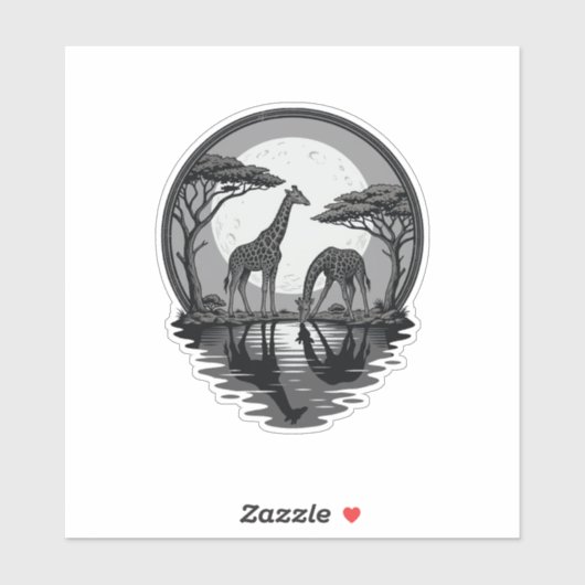 Retro Silhouet Giraffe Maan Safari Vector Ontwerp Sticker (Vel)