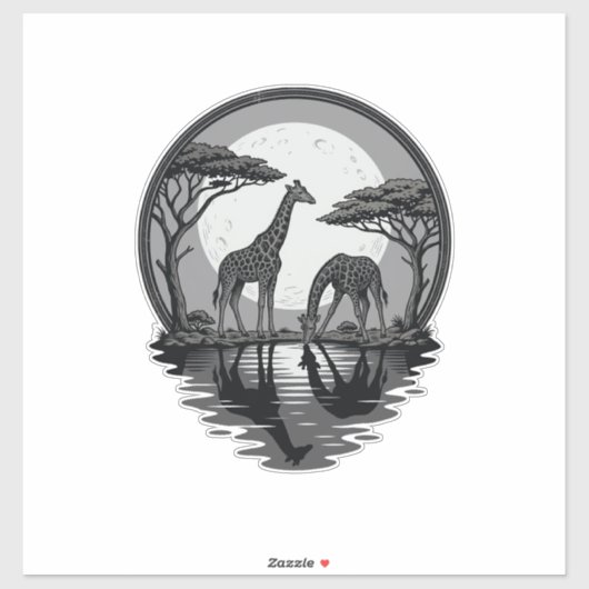 Retro Silhouet Giraffe Maan Safari Vector Ontwerp Sticker (Vel)