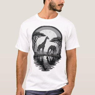 Retro Silhouet Giraffe Maan Safari Vector Ontwerp T-shirt