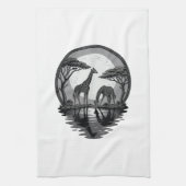 Retro Silhouet Giraffe Maan Safari Vector Ontwerp Theedoek (Verticaal)