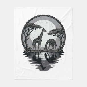 Retro Silhouet Giraffe Maan Safari Vectorontwerp Fleece Deken