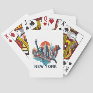 Retro Silhouet van de New Yorkse Skyline Pokerkaarten