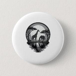 Retro Silhouet van Giraffe Maan Safari Vector Ontw Ronde Button 5,7 Cm