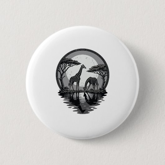 Retro Silhouet van Giraffe Maan Safari Vector Ontw Ronde Button 5,7 Cm (Voorkant)