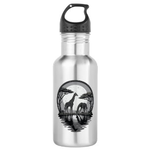 Retro Silhouet van Giraffe Maan Safari Vector Ontw Waterfles