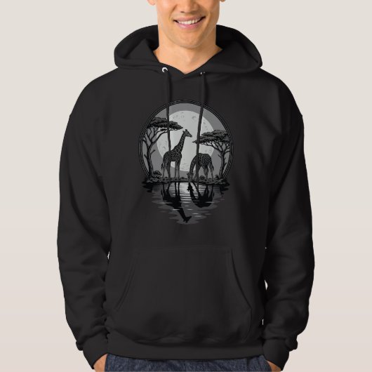 Retro Silhouet van Giraffe Maan Safari Vectorontwe Hoodie (Voorkant)