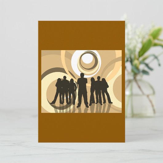 Retro Silhouet van Mensen met Abstracte Cirkels Kaart