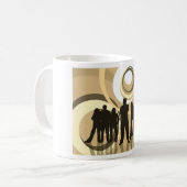 Retro Silhouet van Mensen met Abstracte Cirkels Koffiemok (Voorkant links)