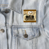 Retro Silhouet van Mensen met Abstracte Cirkels Vierkante Button 5,1 Cm (In situ)