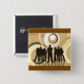 Retro Silhouet van Mensen met Abstracte Cirkels Vierkante Button 5,1 Cm (Voorkant /achterkant)