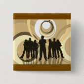 Retro Silhouet van Mensen met Abstracte Cirkels Vierkante Button 5,1 Cm (Voorkant)