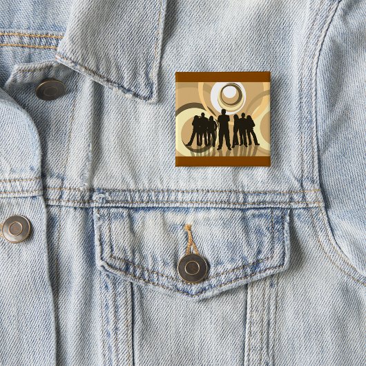 Retro Silhouet van Mensen met Abstracte Cirkels Vierkante Button 5,1 Cm