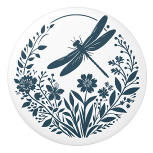 Retro Silhouette Dragonfly met bloemen Keramische Knop